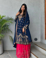 Load image into Gallery viewer, Elegant Blue Designer Party Wear Georgette Top Lehenga Set with Dupatta ClothsVilla