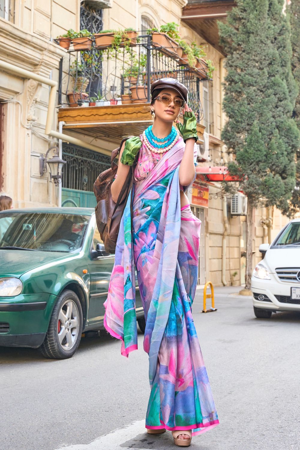 Elegant Bollywood Satin Printed Saree – Party & Festive Wear ClothsVilla Main image