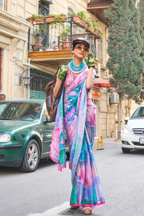Elegant Bollywood Satin Printed Saree – Party & Festive Wear ClothsVilla Main image