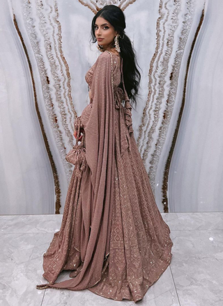 Elegant Brown Georgette Lehenga Choli Set - Exquisite Thread and Zari Embroidery ClothsVilla