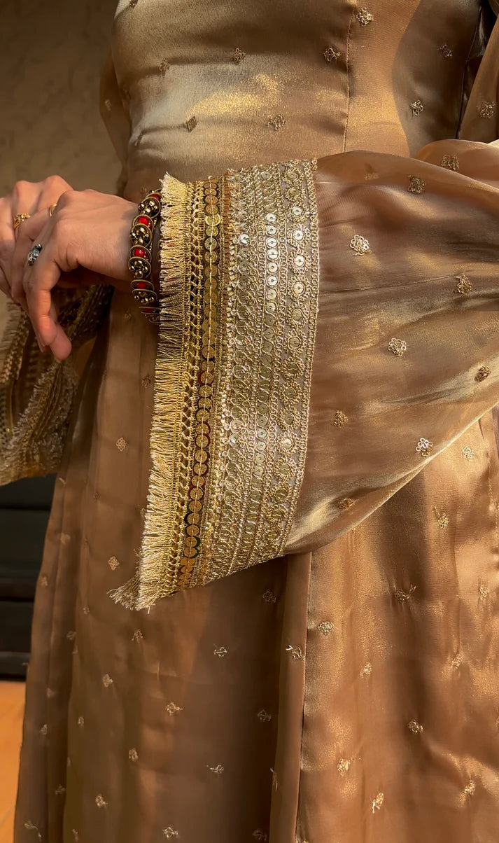 Elegant Cream Organza Salwar Suit with Satin Pants – Perfect for Festive and Party Wear ClothsVilla