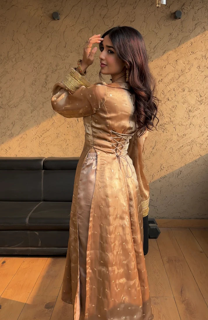 Elegant Cream Organza Salwar Suit with Satin Pants – Perfect for Festive and Party Wear ClothsVilla