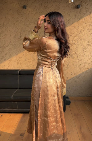 Elegant Cream Organza Salwar Suit with Satin Pants – Perfect for Festive and Party Wear ClothsVilla