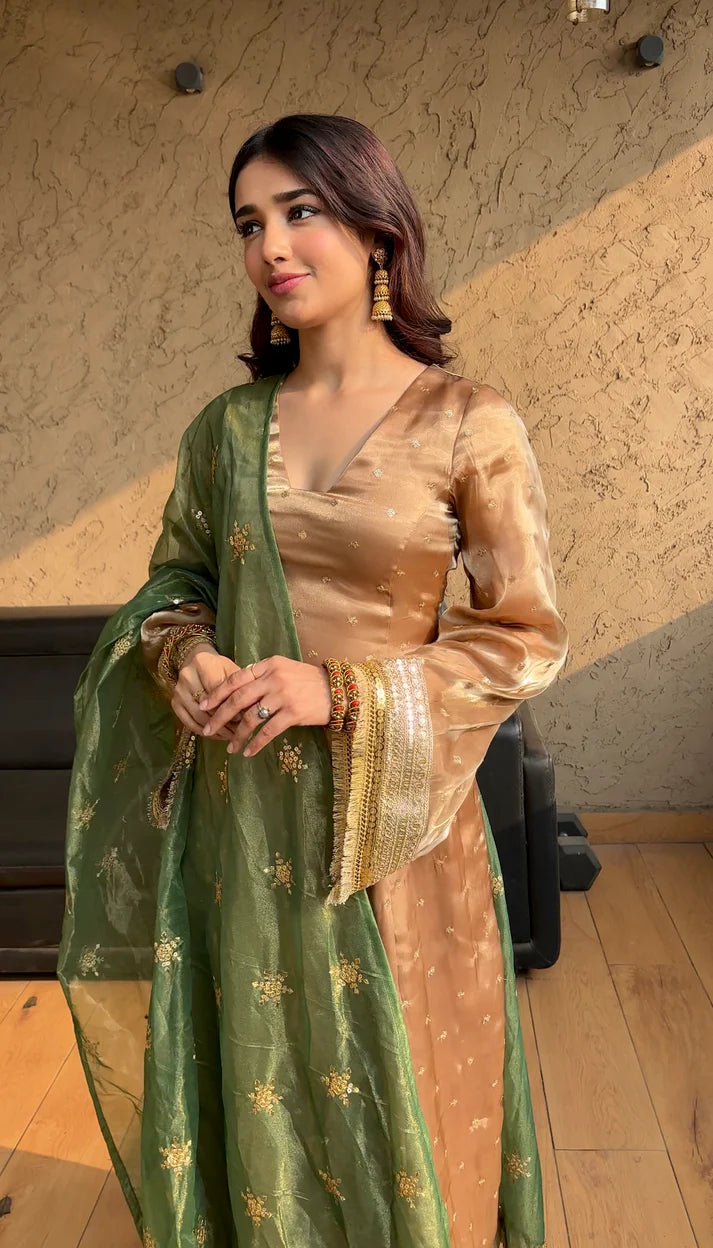 Elegant Cream Organza Salwar Suit with Satin Pants – Perfect for Festive and Party Wear ClothsVilla