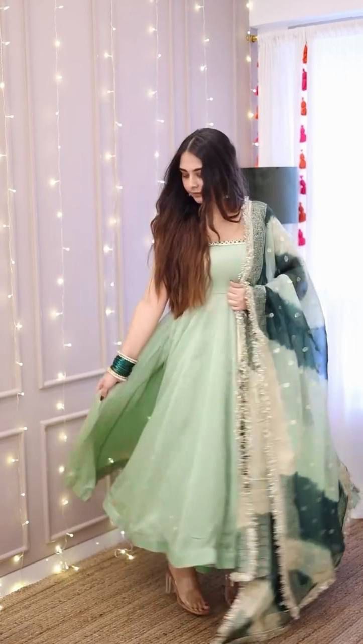 Elegant Designer Gown Set in Star Georgette with Digital Print Dupatta ClothsVilla