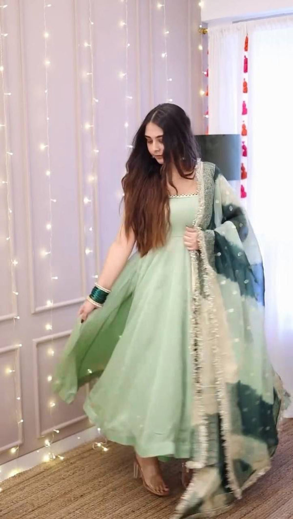 Elegant Designer Gown Set in Star Georgette with Digital Print Dupatta ClothsVilla