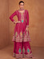 Elegant Embroidered Pink Chinon Suit Set with Sharara & Dupatta ClothsVilla