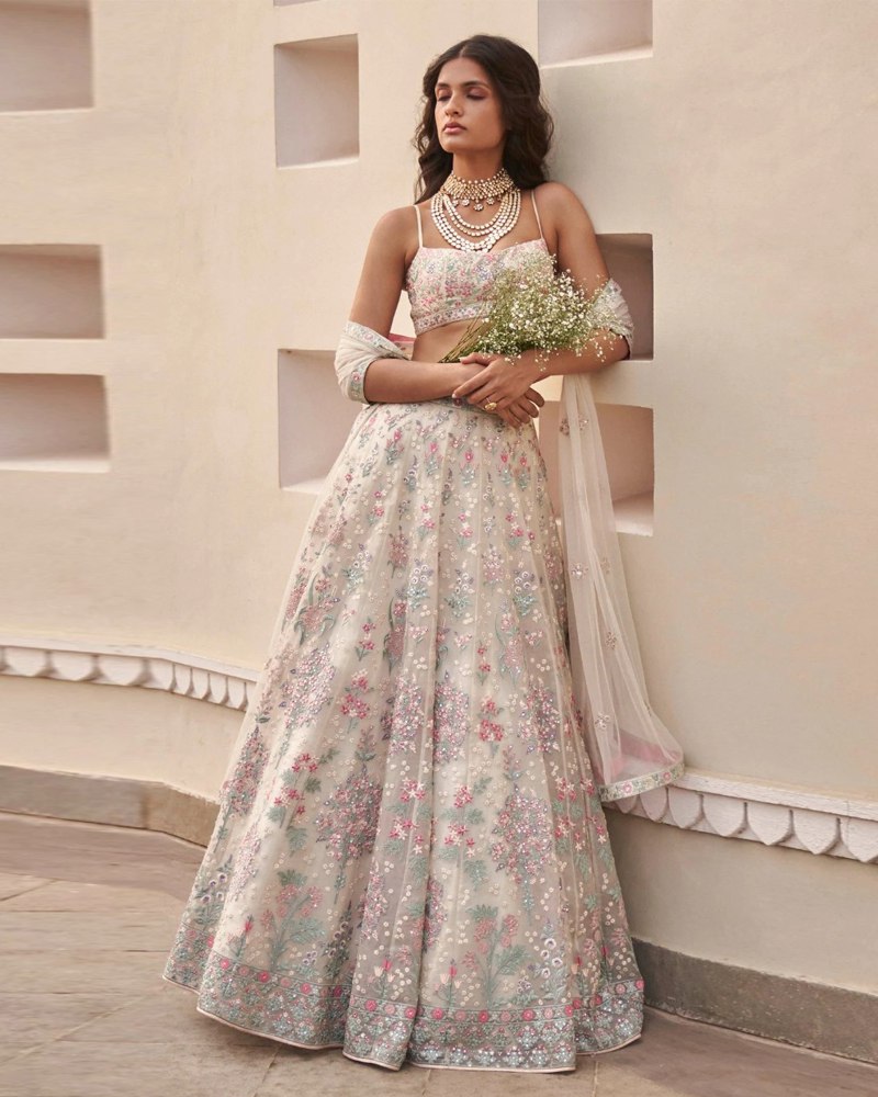 Elegant Georgette White Lehenga Choli Set with Thread Embroidery and Sequined Dupatta Secondary image