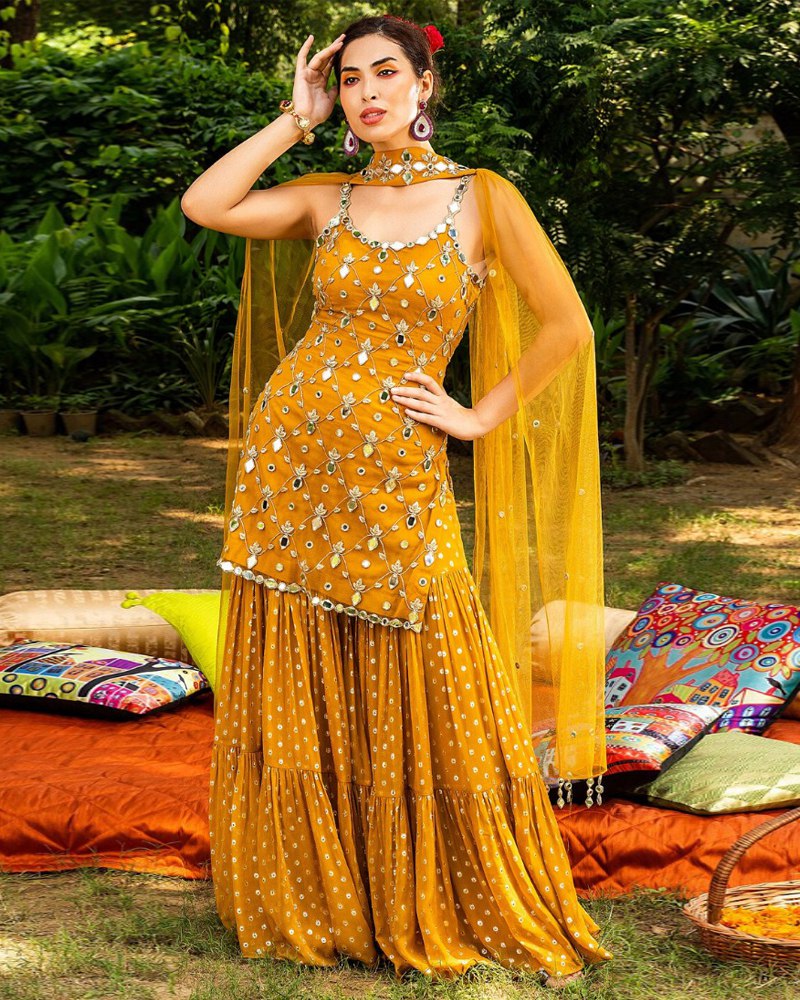Green Pakistani Outfit Wear Sharara Dress For Women Wedding