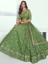 Load image into Gallery viewer, Elegant Green Embroidered Net Mehendi Lehenga Choli ClothsVilla