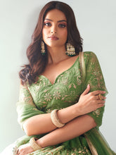 Load image into Gallery viewer, Elegant Green Embroidered Net Mehendi Lehenga Choli ClothsVilla