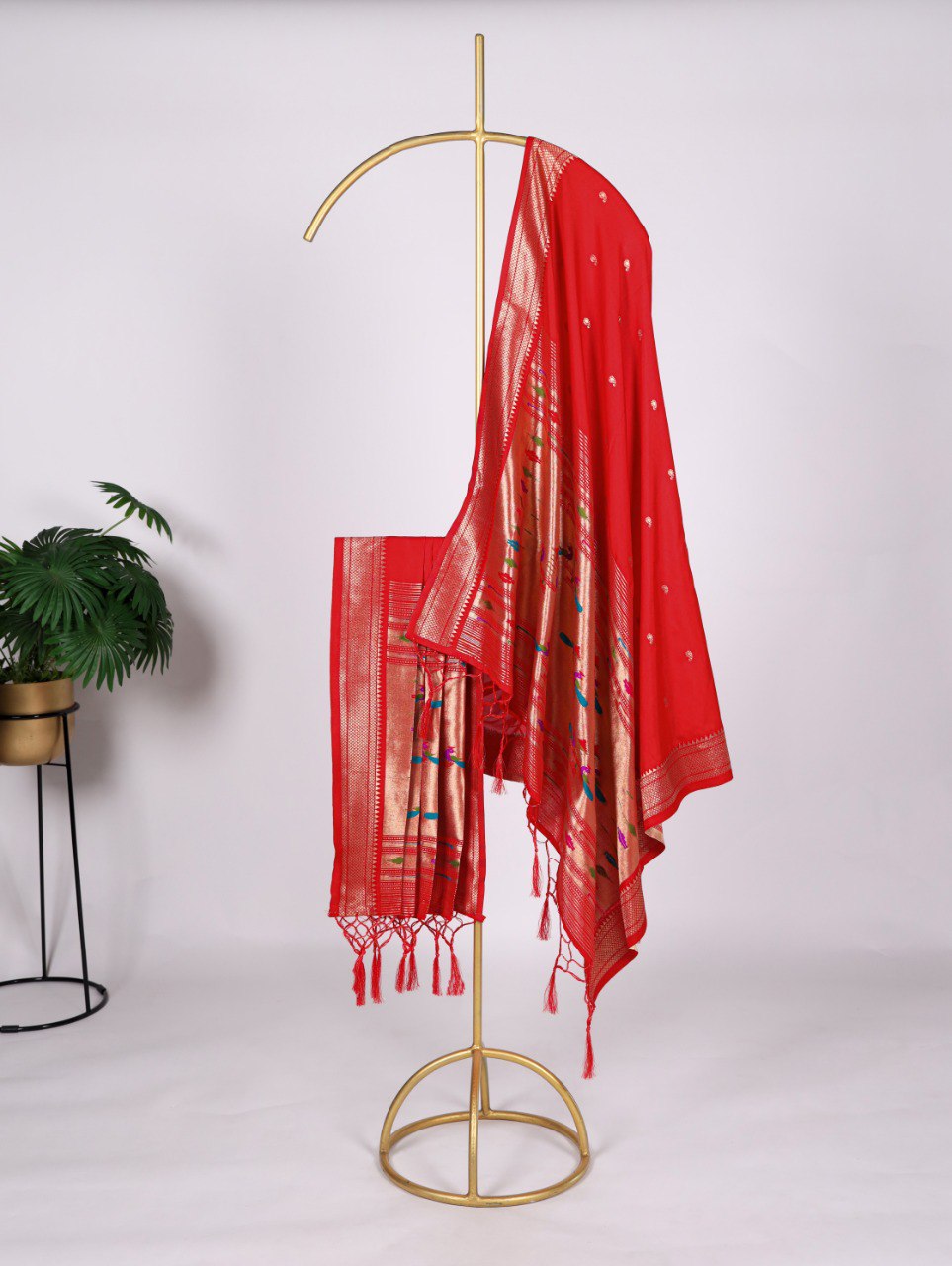 Elegant Jacquard Paithani Dupatta with Zari Weaving & Tassels ClothsVilla Main image