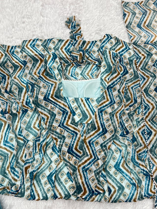 Elegant Light Blue Zigzag Print Anarkali Set with Dupatta – Perfect for Festivities & Weddings