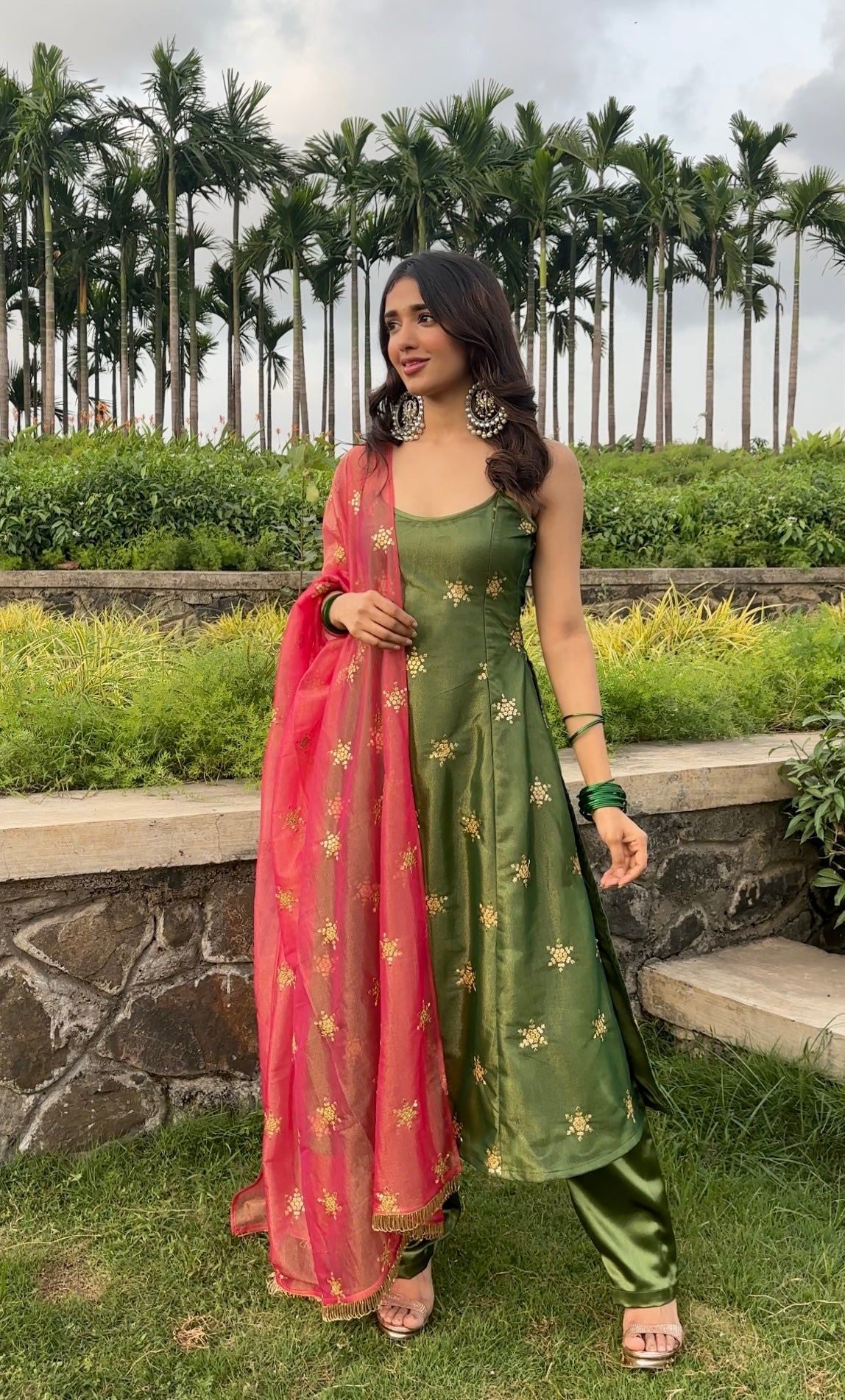 Elegant Olive Green Pant Style Suit with Zari & Sequins Work ClothsVilla Main image