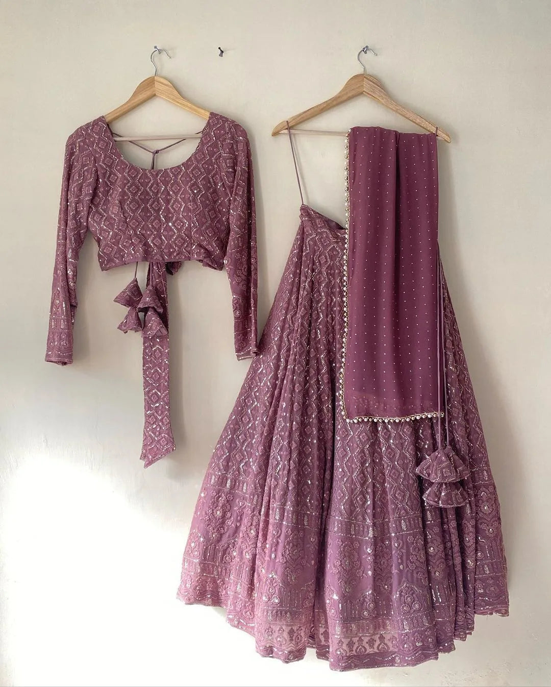 Elegant Onion Color Georgette Lehenga Choli Set - Exquisite Thread and Zari Embroidery ClothsVilla Main image