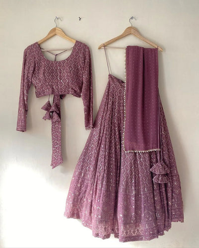 Dusty Purple Sequins Net Party Wear Lehenga Choli With Dupat