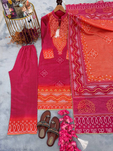 Rani Pink Elegant Designer Party Wear Chinon Silk Top, Palazzo & Dupatta Set Clothsvilla