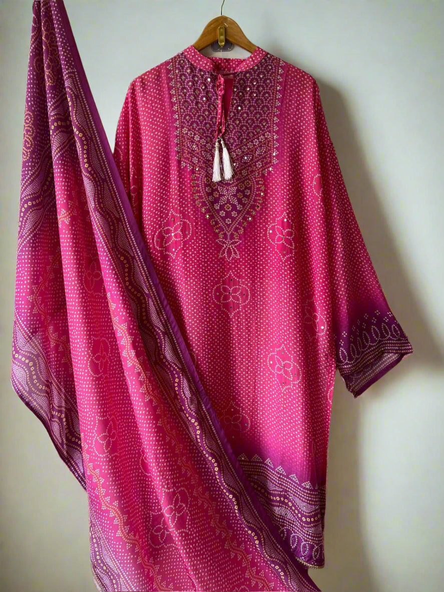 Elegant Pink Designer Party Wear Chinon Silk Top, Palazzo & Dupatta Set Clothsvilla Main image