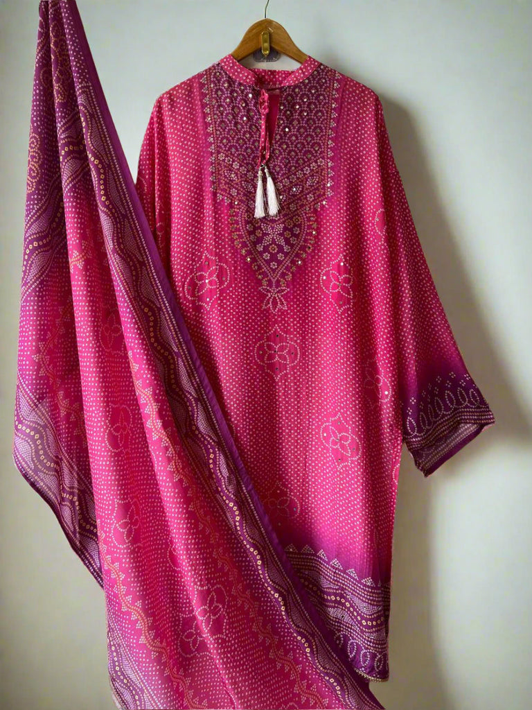 Elegant Pink Designer Party Wear Chinon Silk Top, Palazzo & Dupatta Set Clothsvilla