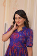 Load image into Gallery viewer, Purple Elegant Printed Faux Georgette Gown for Women 12 Mtr Flair Full Cotton Lining V Neck with Collar ClothsVilla