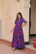 Load image into Gallery viewer, Purple Elegant Printed Faux Georgette Gown for Women 12 Mtr Flair Full Cotton Lining V Neck with Collar ClothsVilla