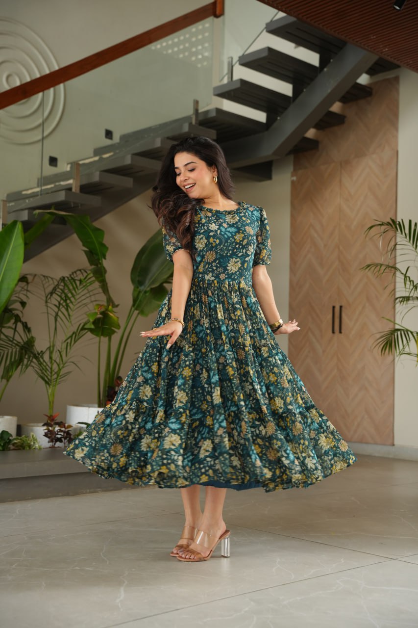 Elegant Printed Faux Georgette Gown ClothsVilla