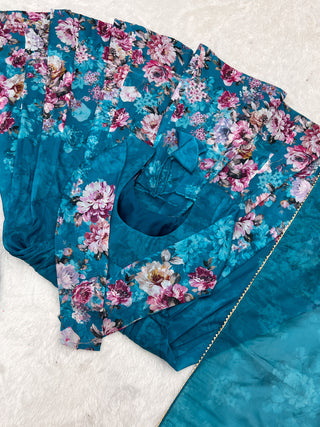 Elegant Rama Anarkali Silk Gown with Canvas Patta and Dupatta Set - Perfect for Festivities and Weddings ClothsVilla