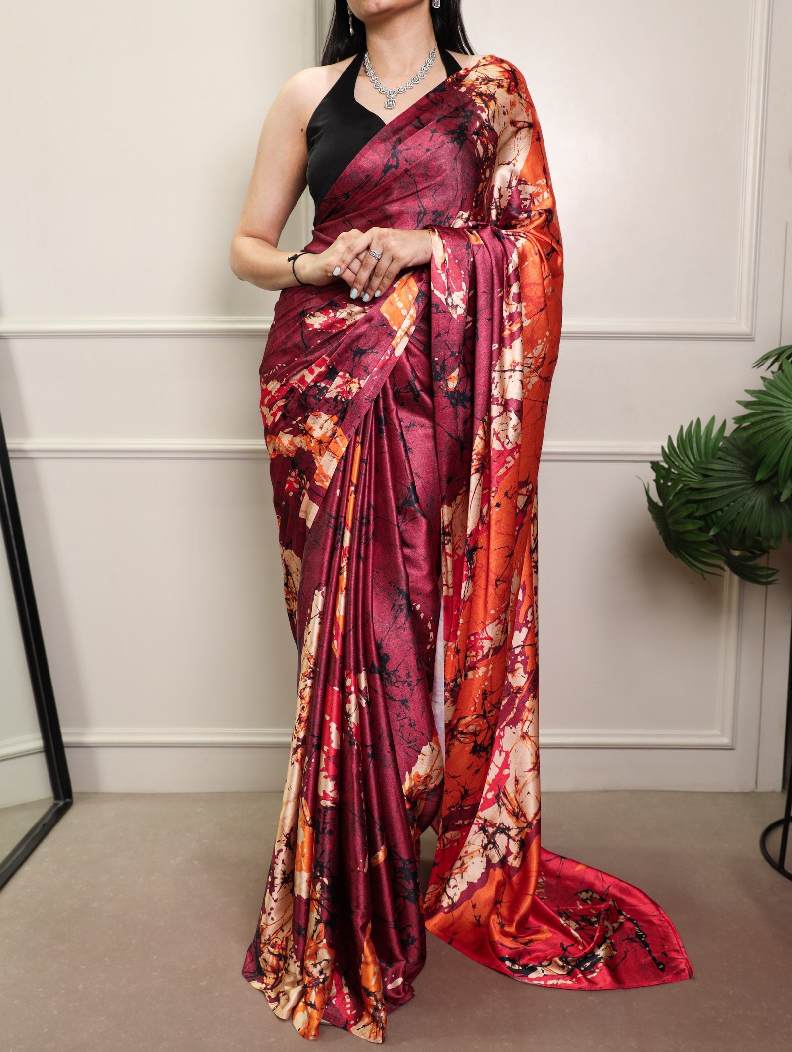 Elegant Satin Silk Printed Saree ClothsVilla