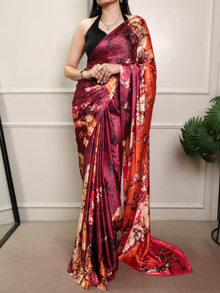 Elegant Satin Silk Printed Saree ClothsVilla