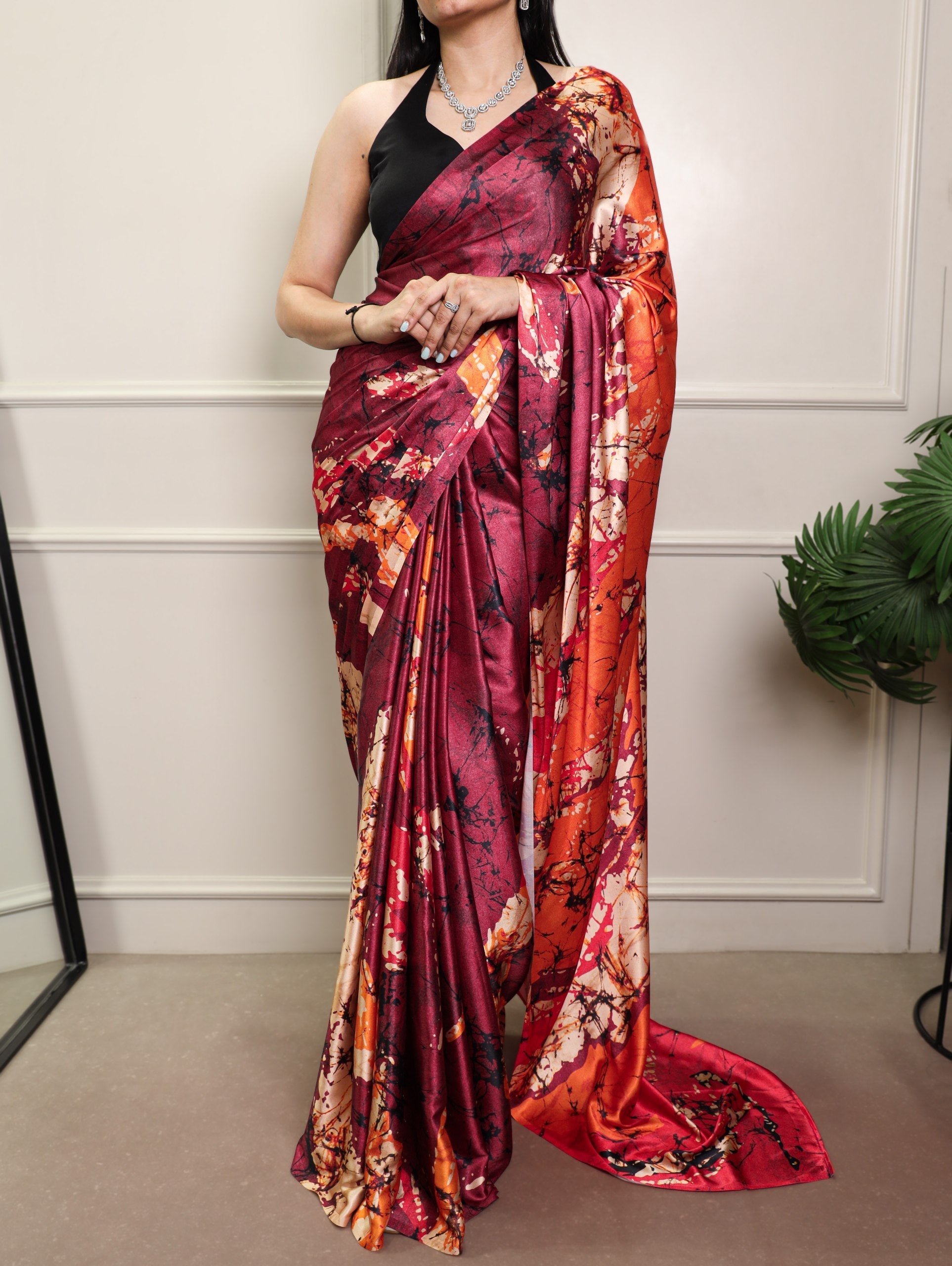 Elegant Satin Silk Printed Saree ClothsVilla