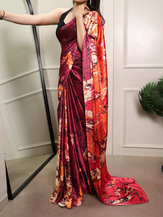 Elegant Satin Silk Printed Saree ClothsVilla