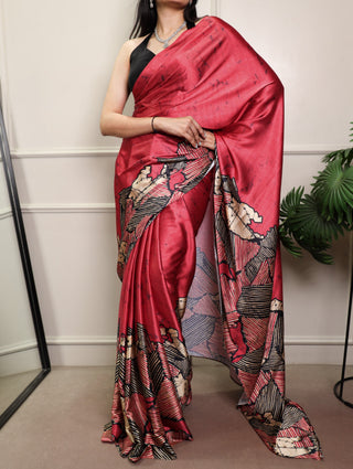 Elegant Satin Silk Printed Saree ClothsVilla