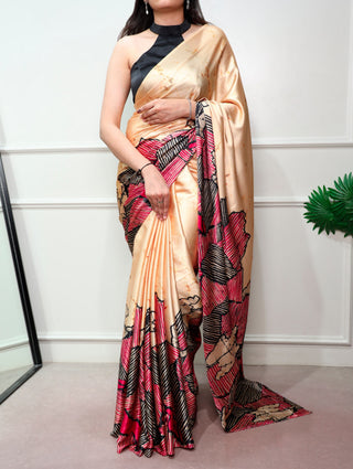 Elegant Satin Silk Printed Saree ClothsVilla