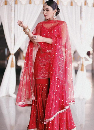 Elegant Thread & Sequence Embroidered Georgette Sharara Set ClothsVilla