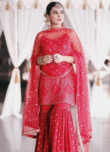 Load image into Gallery viewer, Elegant Thread &amp; Sequence Embroidered Georgette Sharara Set ClothsVilla