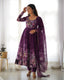 Elegant Wine Anarkali Silk Gown with Canvas Patta and Dupatta Set - Perfect for Festivities and Weddings ClothsVilla