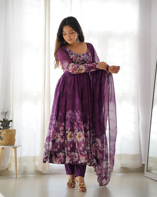 Elegant Wine Anarkali Silk Gown with Canvas Patta and Dupatta Set - Perfect for Festivities and Weddings ClothsVilla