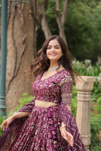 Load image into Gallery viewer, Elegant Wine Jacquard Lehenga Choli with Sequins Embroidery Clothsvilla