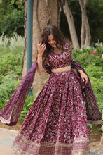 Load image into Gallery viewer, Elegant Wine Jacquard Lehenga Choli with Sequins Embroidery Clothsvilla