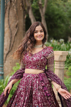 Load image into Gallery viewer, Elegant Wine Jacquard Lehenga Choli with Sequins Embroidery Clothsvilla