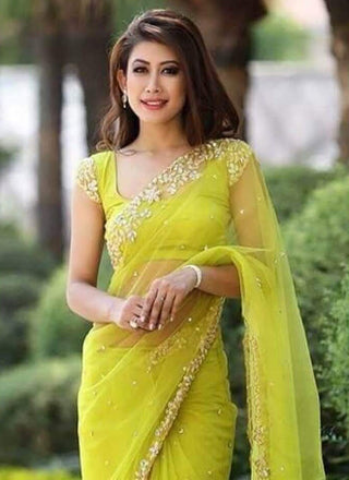 Elegant Zari Embroidered Net Saree with Banglori Silk Blouse ClothsVilla