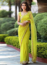 Load image into Gallery viewer, Elegant Zari Embroidered Net Saree with Banglori Silk Blouse ClothsVilla