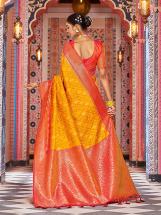 Yellow Elegant Banarasi Tissue Silk Saree with Zari Woven Design ClothsVilla