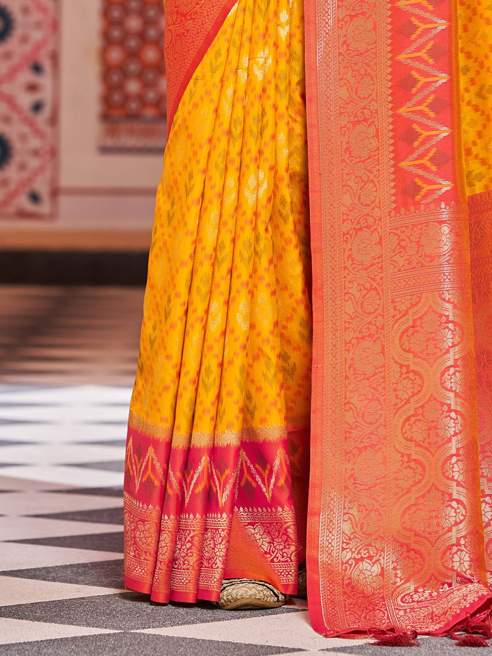 Yellow Elegant Banarasi Tissue Silk Saree with Zari Woven Design ClothsVilla