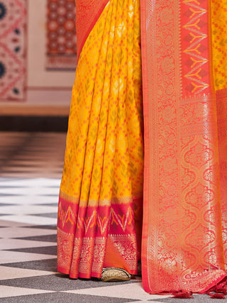 Yellow Elegant Banarasi Tissue Silk Saree with Zari Woven Design ClothsVilla
