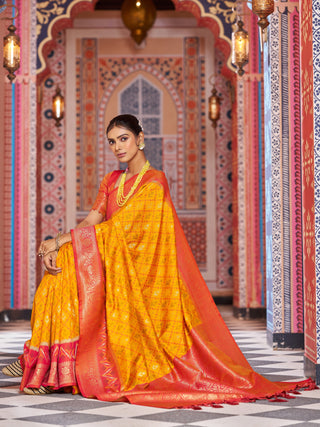Yellow Elegant Banarasi Tissue Silk Saree with Zari Woven Design ClothsVilla