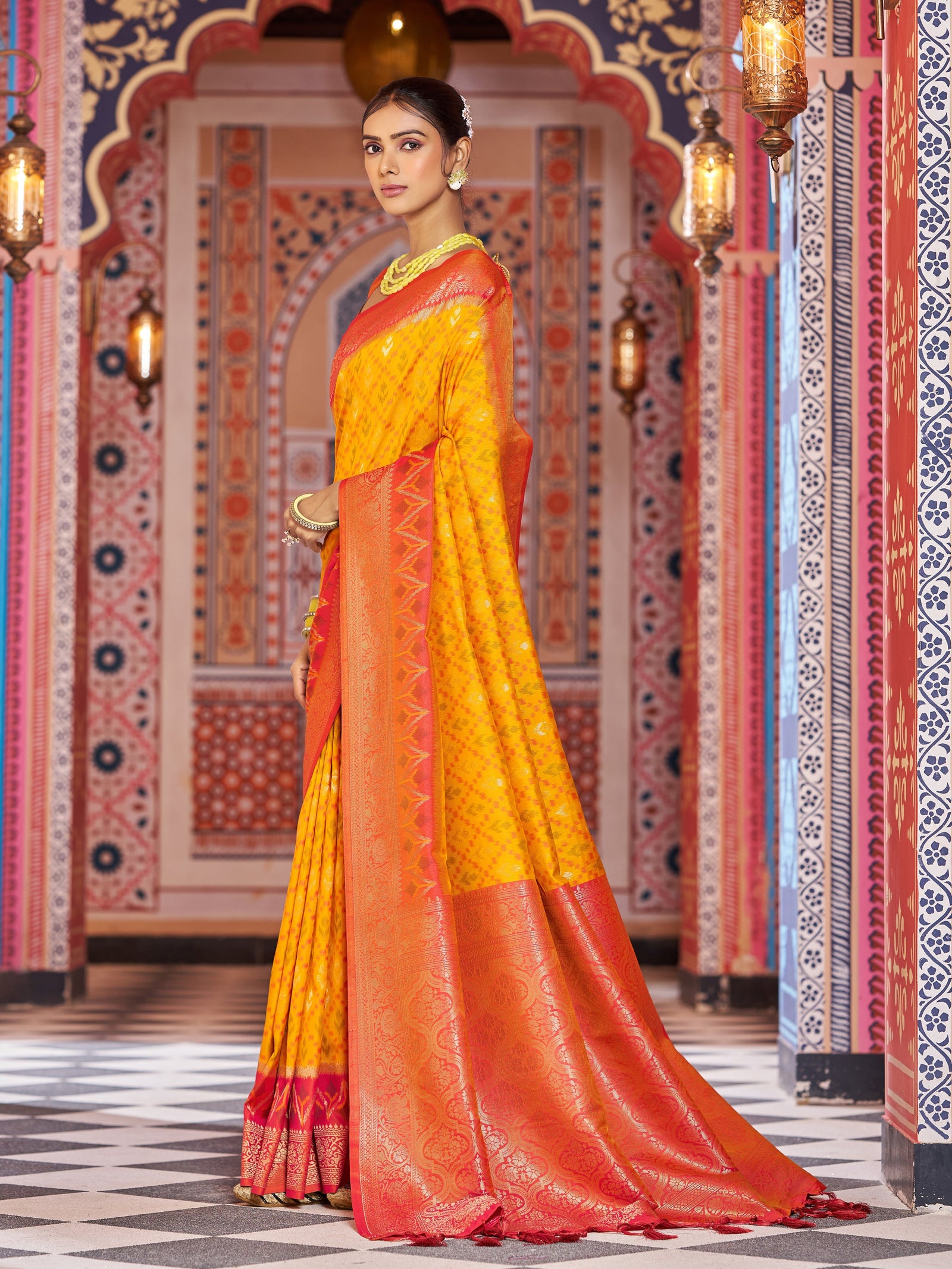 Yellow Elegant Banarasi Tissue Silk Saree with Zari Woven Design ClothsVilla