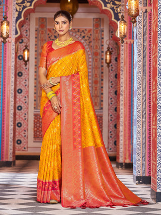 Yellow Elegant Banarasi Tissue Silk Saree with Zari Woven Design ClothsVilla