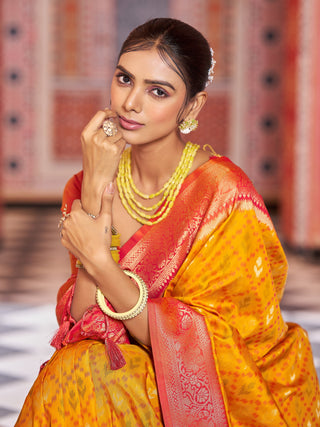 Yellow Elegant Banarasi Tissue Silk Saree with Zari Woven Design ClothsVilla