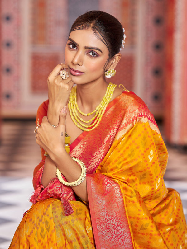Yellow Elegant Banarasi Tissue Silk Saree with Zari Woven Design ClothsVilla
